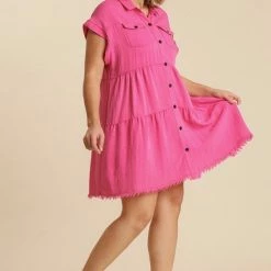 Purple Door Boutique Frayed Style Hot Pink Dress New Arrivals