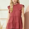 Purple Door Boutique Ladies' Making Memories Marsala Ruffle Tiered Top