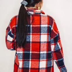 Purple Door Boutique Red And White Plaid Shacket