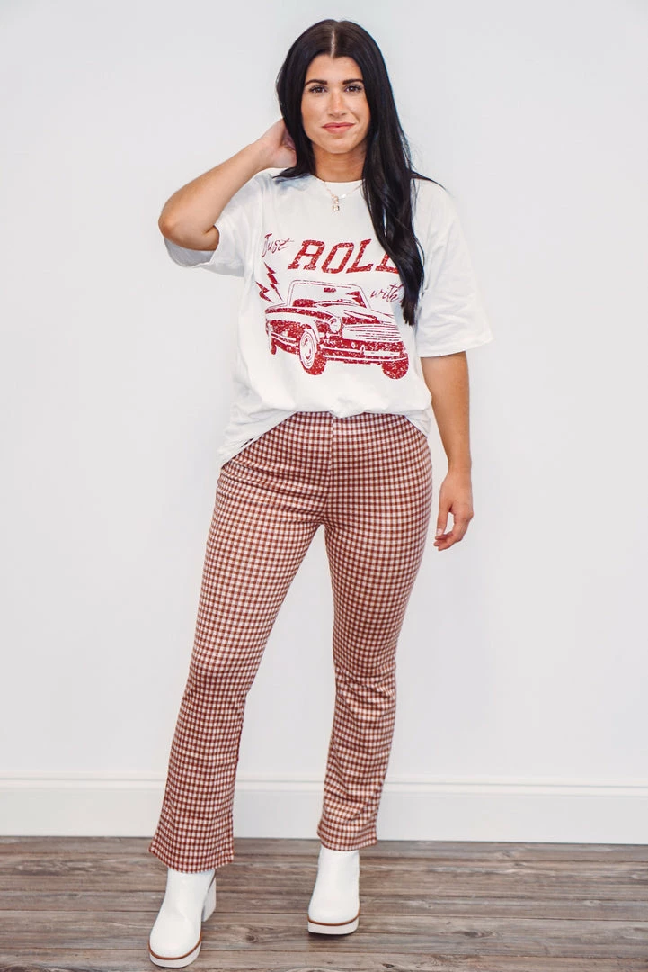 Purple Door Boutique Ladies' Just Roll Oversized Distressed Ivory Graphic Tee 3 Purple Door Boutique Ladies' Just Roll Oversized Distressed Ivory Graphic Tee