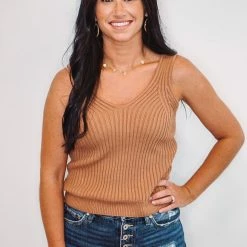 Purple Door Boutique Dreamy Days Tan Sweater Tank Top Ladies'