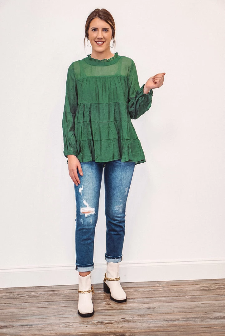 Purple Door Boutique Stylish Hunter Green Babydoll Top 2 Purple Door Boutique Stylish Hunter Green Babydoll Top