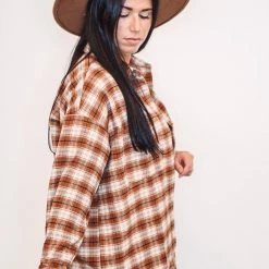 Purple Door Boutique Brown And Ivory Flannel Shacket