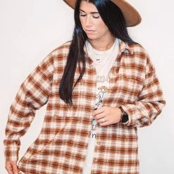 Purple Door Boutique Brown And Ivory Flannel Shacket
