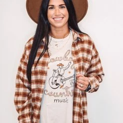 Purple Door Boutique Brown And Ivory Flannel Shacket