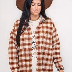 Purple Door Boutique Brown And Ivory Flannel Shacket