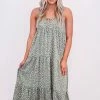 Purple Door Boutique Boho Life Olive Floral Tiered Midi Dress