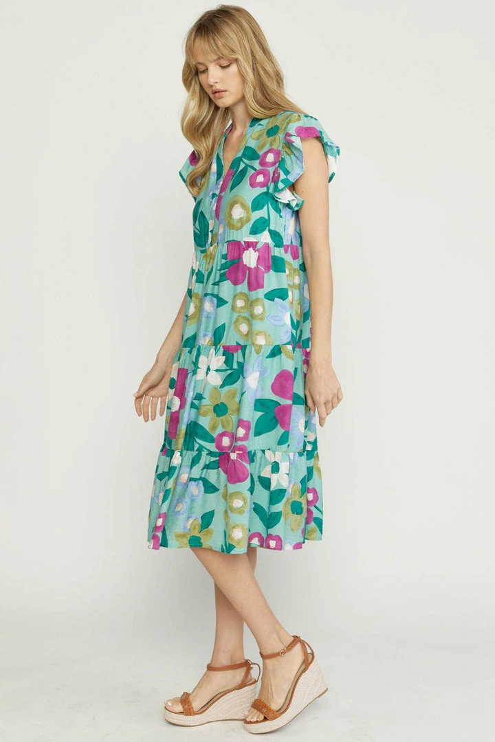 Purple Door Boutique Spring Floral Sage Midi Dress Ladies' 2 Purple Door Boutique Spring Floral Sage Midi Dress Ladies'