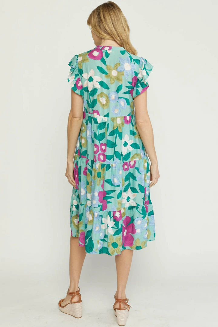 Purple Door Boutique Spring Floral Sage Midi Dress Ladies' 4 Purple Door Boutique Spring Floral Sage Midi Dress Ladies'