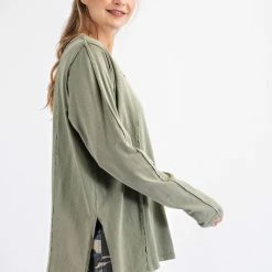Purple Door Boutique Boxy Babe Sage Washed Top