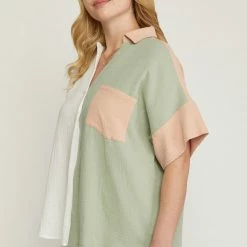 The Purple Door Boutique True Wish Sage Colorblock Top New Arrivals