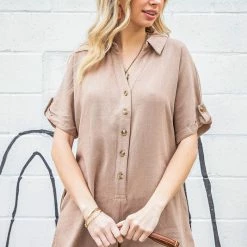 Purple Door Boutique Button Down Romper In Sand Ladies' 7 Purple Door Boutique Button Down Romper In Sand Ladies'