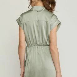 Purple Door Boutique New Arrivals Satin Wishes Collared Seafoam Dress