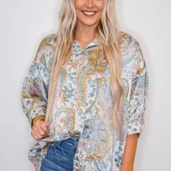 Purple Door Boutique New Arrivals Sassy Satin Multicolor Print Top