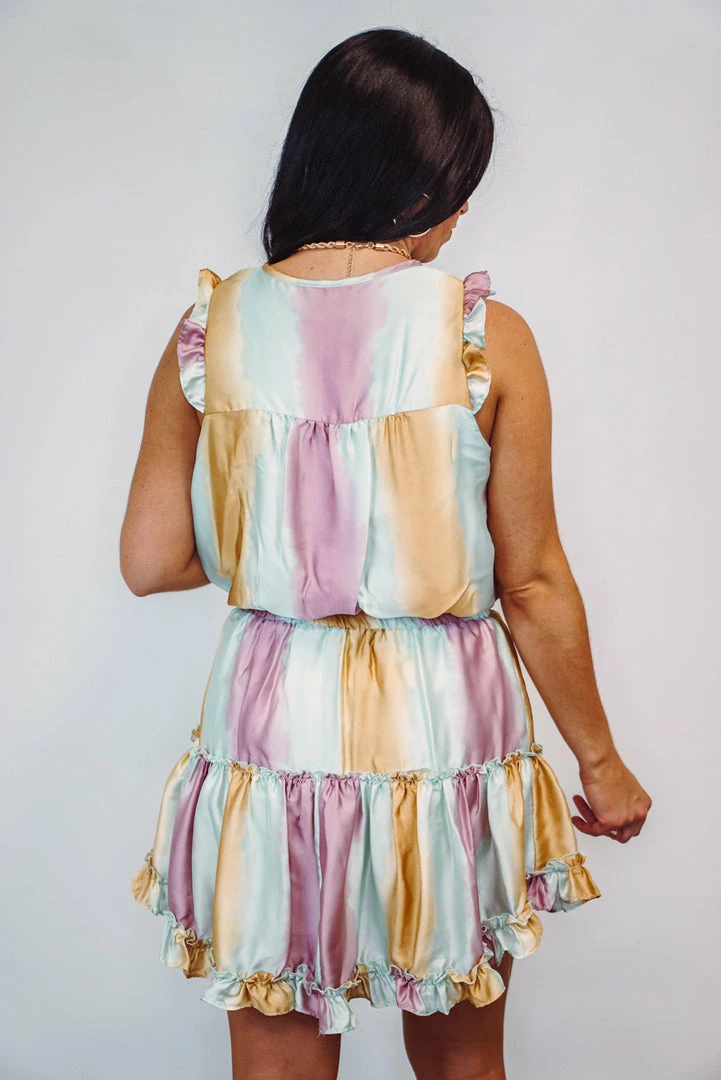Adrienne Ombre Satin Tiered Ruffle Mint Dress Summer SALE 5 Adrienne Ombre Satin Tiered Ruffle Mint Dress Summer SALE