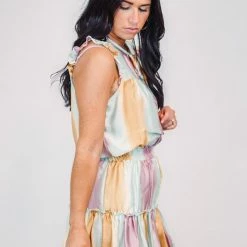 Adrienne Ombre Satin Tiered Ruffle Mint Dress Summer SALE 8 Adrienne Ombre Satin Tiered Ruffle Mint Dress Summer SALE