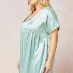 Purple Door Boutique Spotted Ways Sage Satin Babydoll Dress Summer SALE