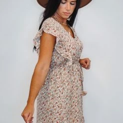 Purple Door Boutique Romantic Days Natural Floral Ruffle Sleeveless Dress