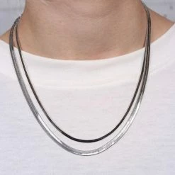 Purple Door Boutique Silver Herringbone Layered Necklace Jewelry