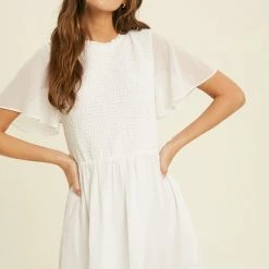 Purple Door Boutique Ivory Smocked Mini Dress