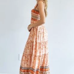 Purple Door Boutique Orange Rust Paisley Maxi Dress
