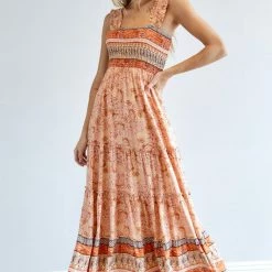 Purple Door Boutique Orange Rust Paisley Maxi Dress