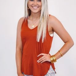 Purple Door Boutique New Arrivals Curved Hem Basic Brick Tank Top