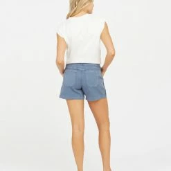 Spanx Stretch Twill Shorts In Slate Blue 9 Spanx Stretch Twill Shorts In Slate Blue