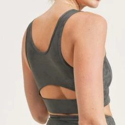Mono B Athleisure Mono B Gun Metal Metallic Foil Sports Bra New Arrivals