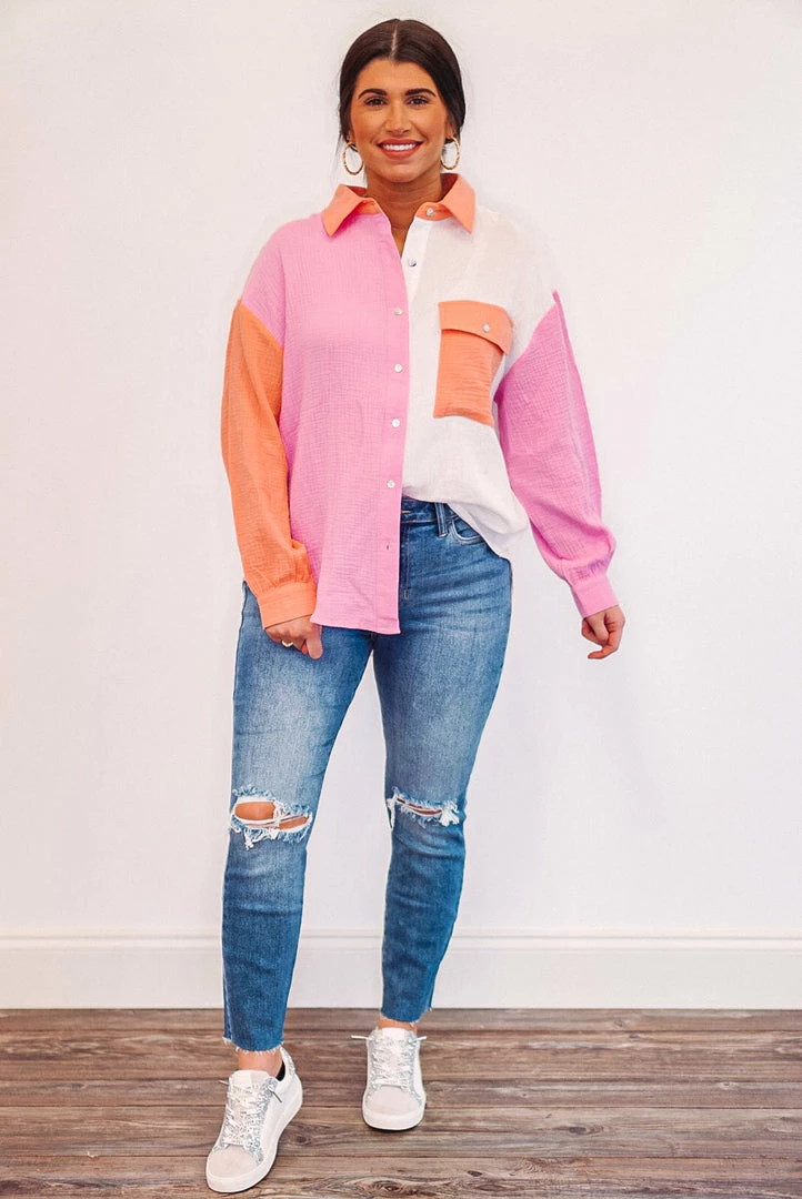 The Purple Door Boutique Hello Spring Pink Colorblock Top Ladies' 2 The Purple Door Boutique Hello Spring Pink Colorblock Top Ladies'