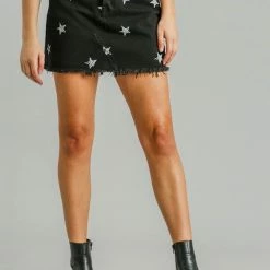 Purple Door Boutique Star Stamped Black Denim Skirt