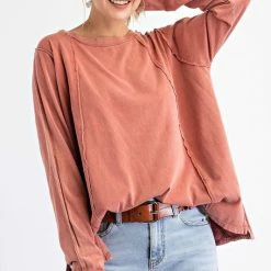 Purple Door Boutique Boxy Babe Strawberry Washed Top Ladies'