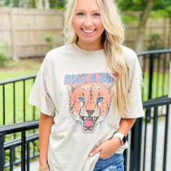 Purple Door Boutique Rock N Roll Tan Graphic Tee