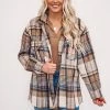 Purple Door Boutique Plaid Sass Brown Flannel Shacket New Arrivals