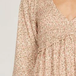 Purple Door Boutique Ladies' Light Taupe Floral Babydoll Dress 8 Purple Door Boutique Ladies' Light Taupe Floral Babydoll Dress