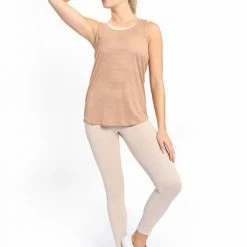 Mono B Athleisure Mono B Taupe Mesh Racerback Tank Top