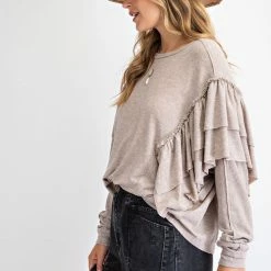 Purple Door Boutique Ladies' Best Ruffle Taupe Dolman Top 6 Purple Door Boutique Ladies' Best Ruffle Taupe Dolman Top