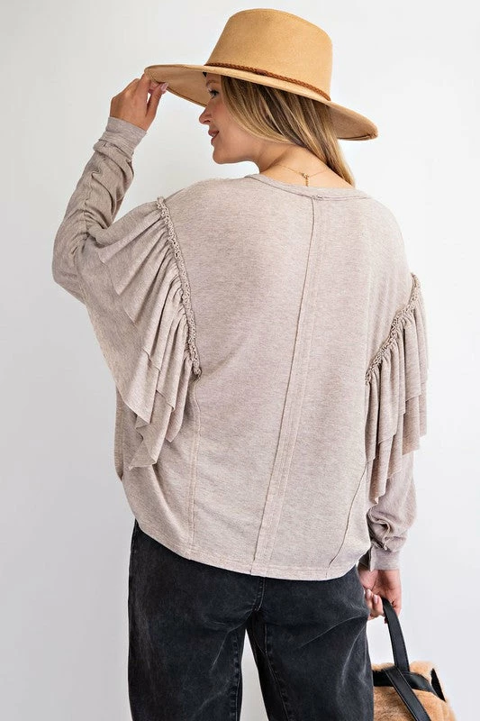 Purple Door Boutique Ladies' Best Ruffle Taupe Dolman Top 4 Purple Door Boutique Ladies' Best Ruffle Taupe Dolman Top