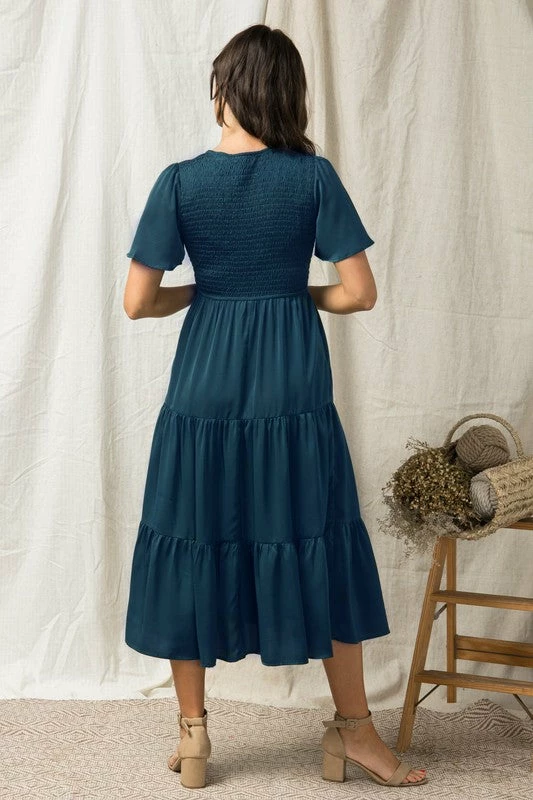 Purple Door Boutique Holiday Teal Satin Midi Dress 2 Purple Door Boutique Holiday Teal Satin Midi Dress