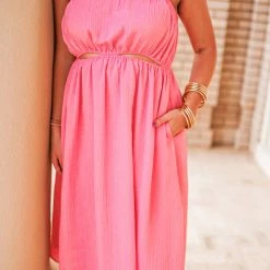 Purple Door Boutique Pink Cutout Textured Midi Dress New Arrivals
