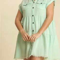 Purple Door Boutique New Arrivals Frayed Style Washed Mint Dress