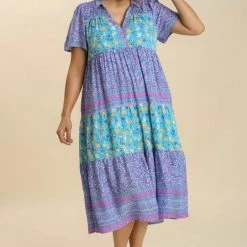 Purple Door Boutique Mint Floral Colorblock Midi Dress New Arrivals