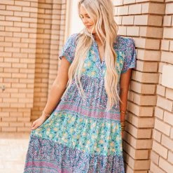 Purple Door Boutique Mint Floral Colorblock Midi Dress New Arrivals