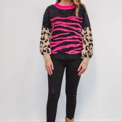 The Purple Door Boutique Animal Print Mohair Fuchsia Sweater New Arrivals