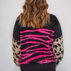 The Purple Door Boutique Animal Print Mohair Fuchsia Sweater New Arrivals