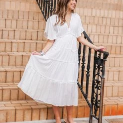 Purple Door Boutique New Arrivals Hopeless Romantic Off White Midi Dress