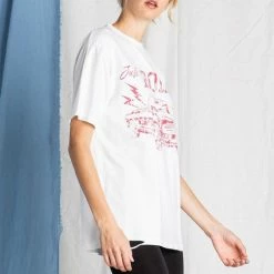 Purple Door Boutique Ladies' Just Roll Oversized Distressed Ivory Graphic Tee 10 Purple Door Boutique Ladies' Just Roll Oversized Distressed Ivory Graphic Tee