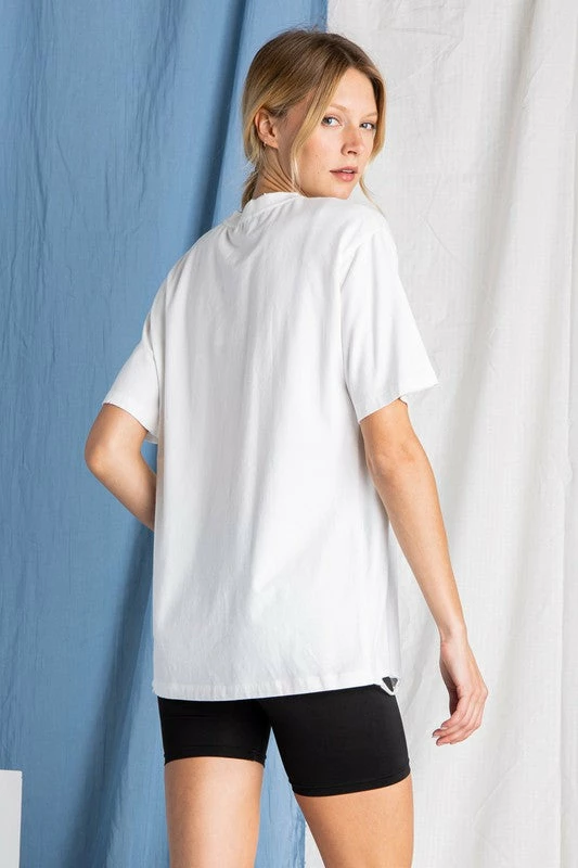 Purple Door Boutique Ladies' Just Roll Oversized Distressed Ivory Graphic Tee 6 Purple Door Boutique Ladies' Just Roll Oversized Distressed Ivory Graphic Tee