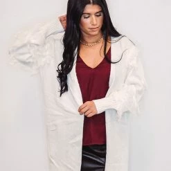 Purple Door Boutique Oh The Fringe Ivory Cardigan