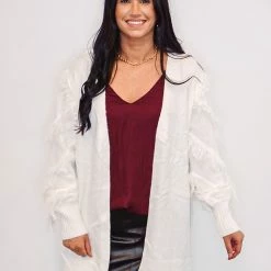 Purple Door Boutique Oh The Fringe Ivory Cardigan